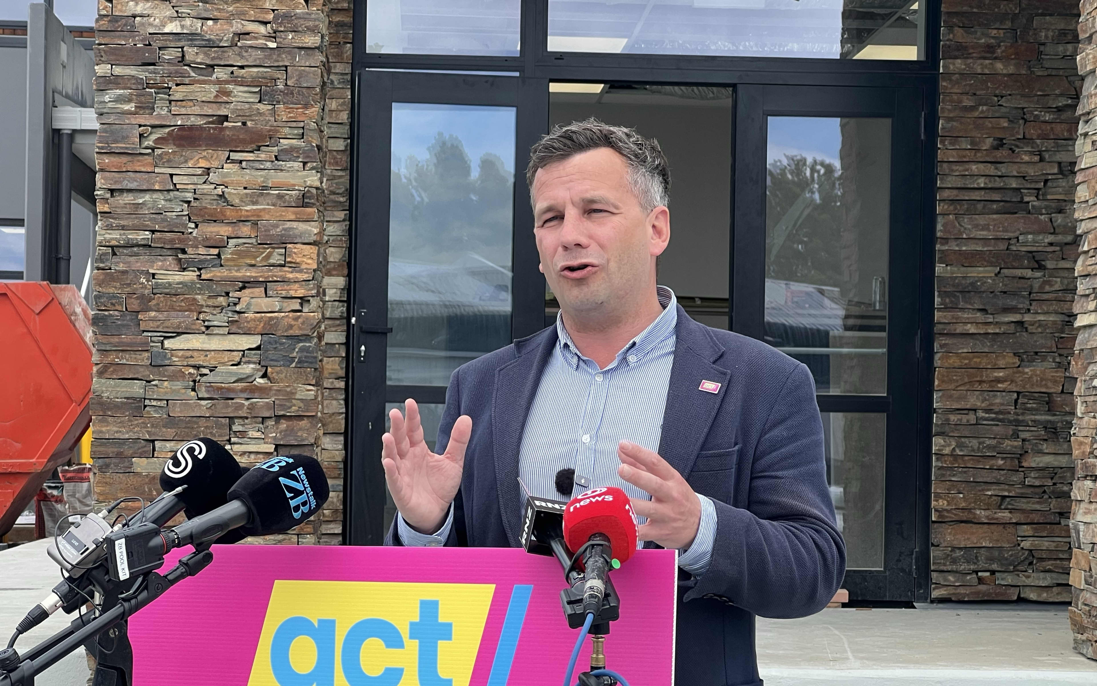 ACT Party leader David Seymour making the charter school announcement in Henderson Credit: Giles Dexter/RNZ