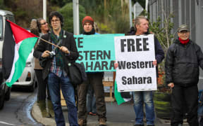 Protesters outside ship at Lyttelton Harbour