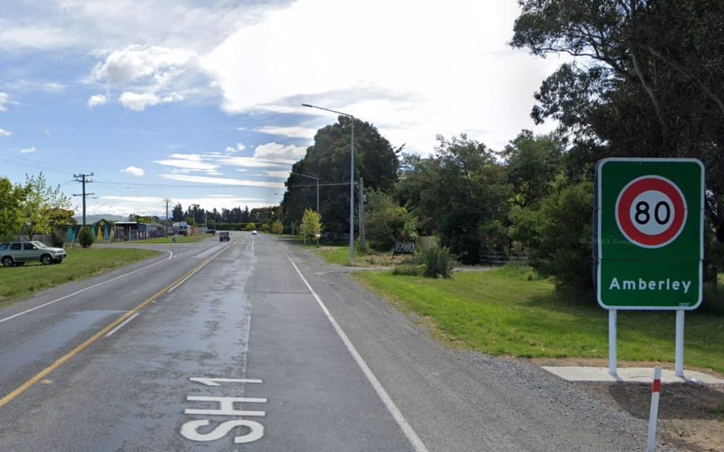 Road sign on SH1, Amberley.