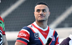 File photo. National Rugby League player Spencer Leniu speaks during the National Rugby League – Vegas Promo Tour at Allegiant Stadium on 12 December, 2023 in Las Vegas, Nevada.