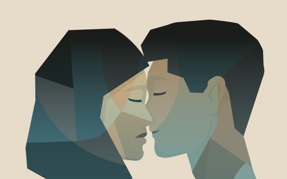 Couple kissing, illustration.
