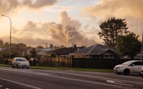 A huge plume of smoke was still billowing from the fire in a scrap yard on James Fletcher Drive on Wednesday morning.