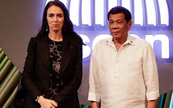Prime Minister Jacinda Ardern and Philippine President Rodrigo Duterte at the ASEAN Summit in Manila.