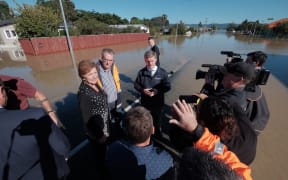 Prime Minister, Bill English, speaks to media in Edgecumbe this morning.