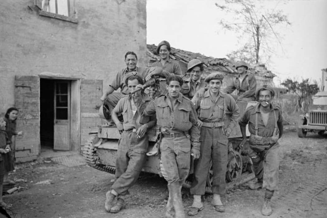 The 28th Maori Battalion waiting to move up into the front lines from Gambettola, Italy on 19 October 1944.