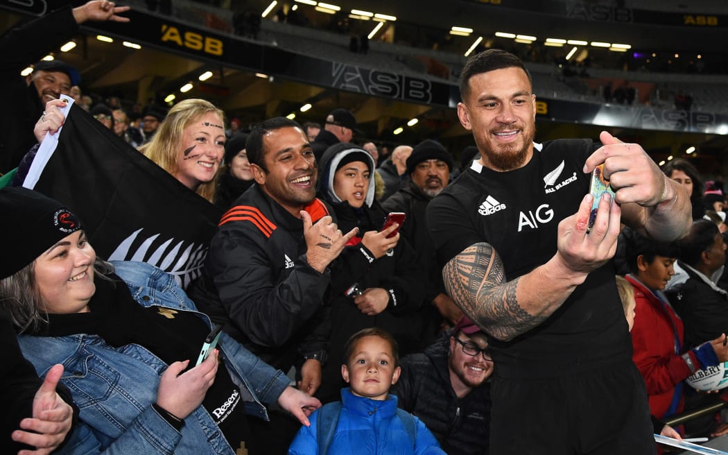 Sonny Bill Williams with fans at the Bledisloe Cup in Auckland in August.