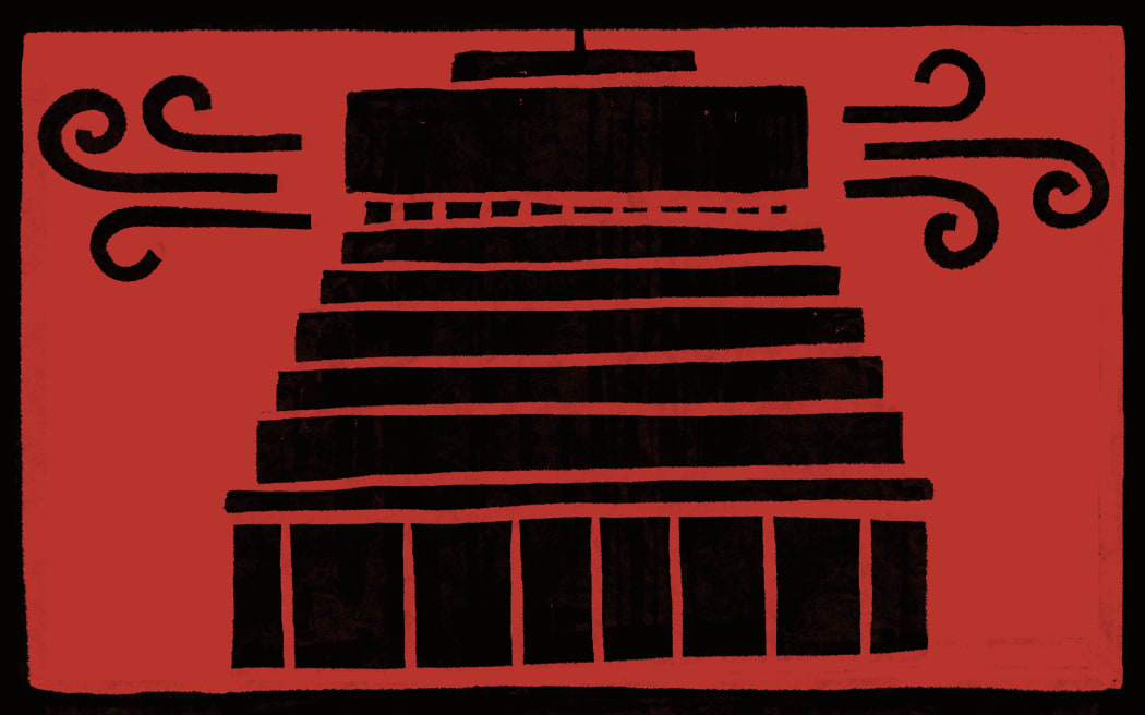 Stylised illustration of the Beehive and wind