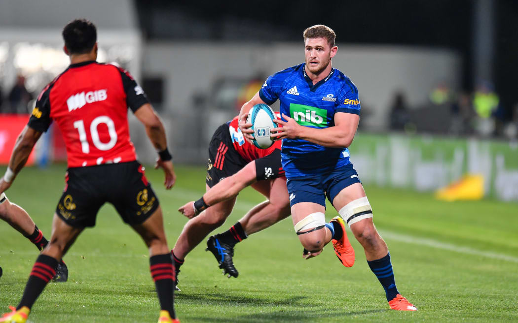 Dalton Papalii of the Blues during their match against the Crusaders at Orangetheory Stadium, Christchurch on 15 April 2022.