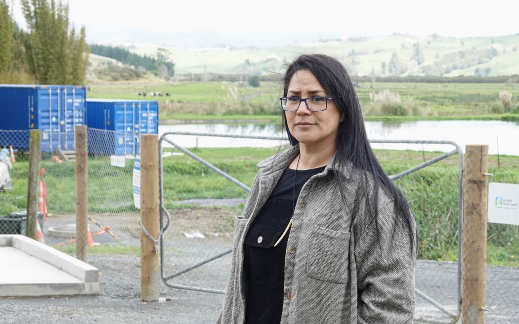 Dallas King, hapū kaikōrero for Ngāti Kaharau and Ngāti Hau ki Hokianga, at Rāwene’s sewage treatment plant.
