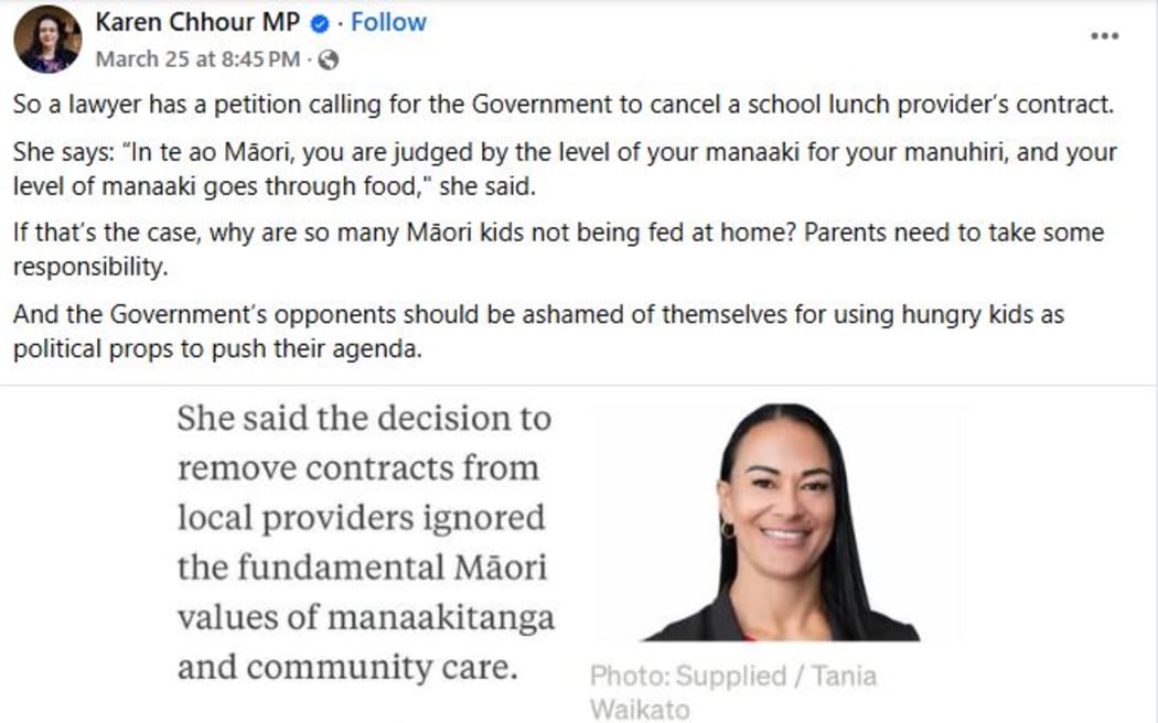 Māori rights advocates are criticising the Minister's Facebook post, calling her comments 'race-baiting' and harmful.