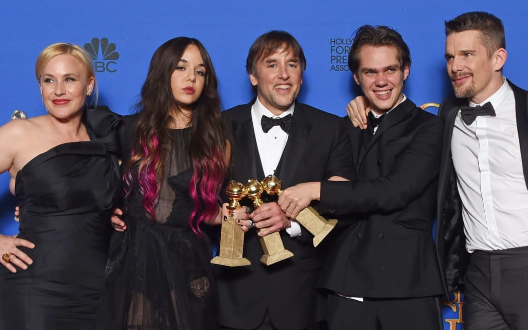 'Boyhood' actors and director (L-R): Patricia Arquette, Lorelei Linklater, director Richard Linklater, Ellar Coltrane and Ethan Hawke