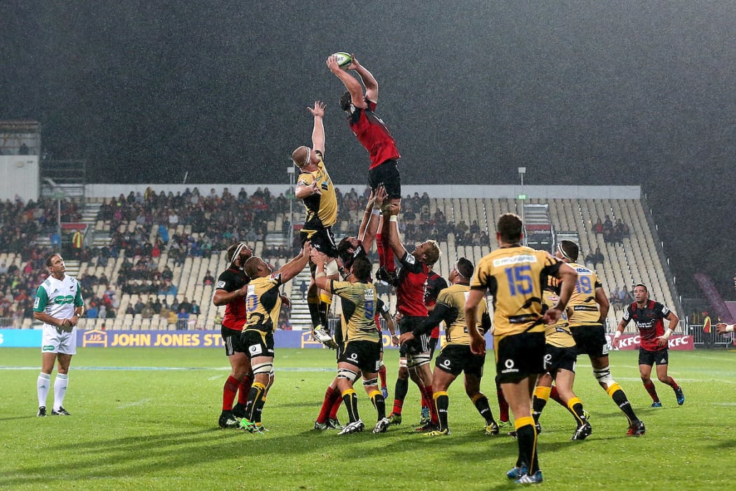 The Crusaders play Western Force in front of half-empty bleachers at AMI Stadium in March this year