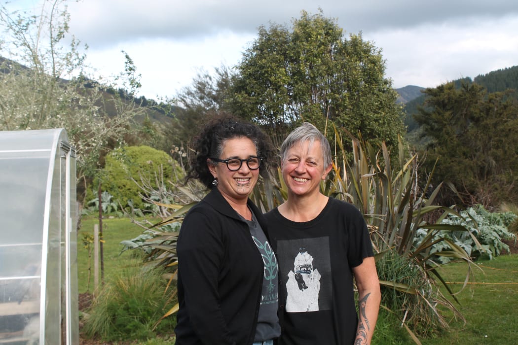 Jessica Hutchings and Jo Smith at their farm in Kaitoke