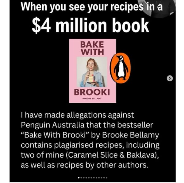 A screenshot from Recipe_Tin post in which the founder accuses Brooki Bakehouse of plagiarising recipes.