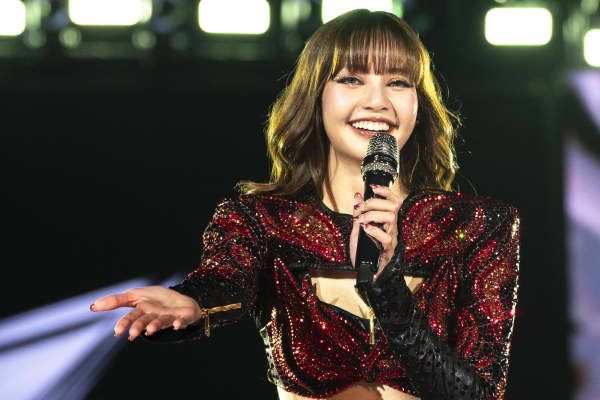 Thai rapper and singer Lisa, from South Korean group Blackpink, performs during the New Year's Eve celebrations in Bangkok on December 31, 2024.
