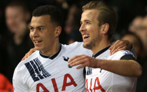 Harry Kane (R) of Tottenham Hotspur celebrates scoring with Dele Alli.