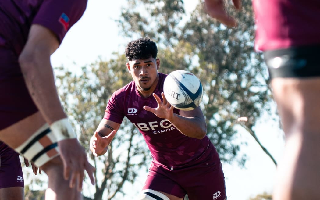 Manu Samoa team training in Apia for their Pacific Nations Cup opener against Tonga in Nuku'alofa on 23 August 2025.