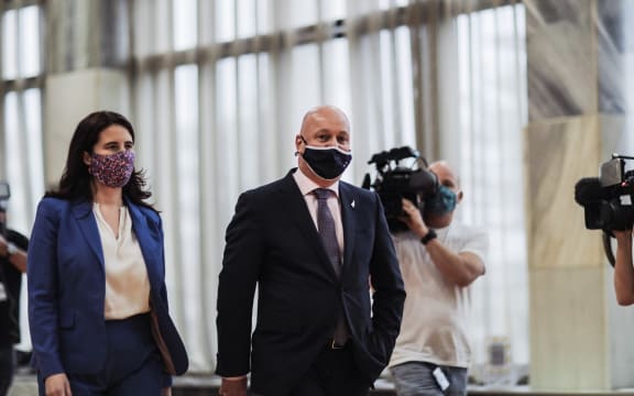 Nicola Willis and Chris Luxon at parliament for first media briefing as leader and deputy