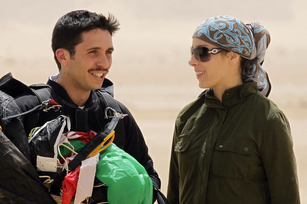 Jordanian Prince Hamzah bin al-Hussein, and his wife Princess Basma at a launch for Skydive Jordan, in 2012.