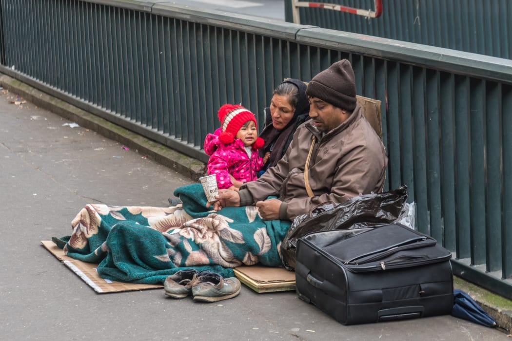 A family homeless in Paris. File photo.