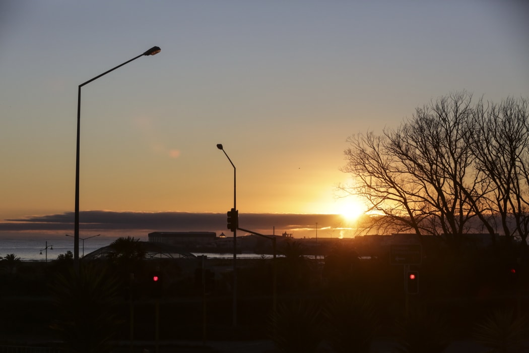 The sunrise over a very wet Timaru.