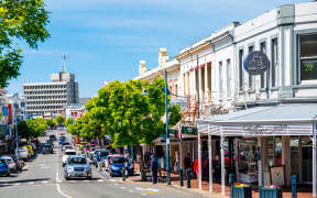 2018 Nov 2nd, New Zealand, Timaru, View of the town building and people in the morning.