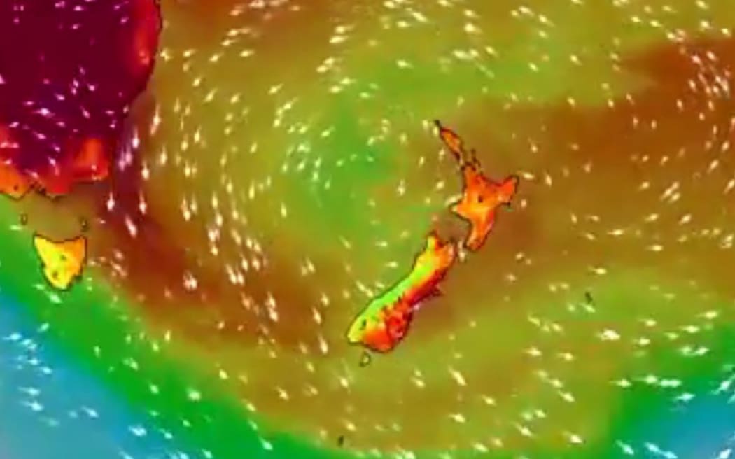 Niwa map showing hot temperatures forecast in the east of NZ