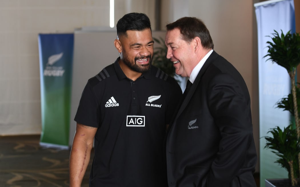 All Blacks coach Steve Hansen and Jordan Taufua.