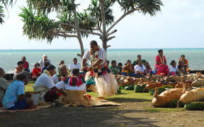 Wallis and Futuna islanders perform a kava ceremony during celebrations at Vaitupu.