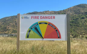 A colour coded fire risk sign is used during summer at Wellington's regional parks.
