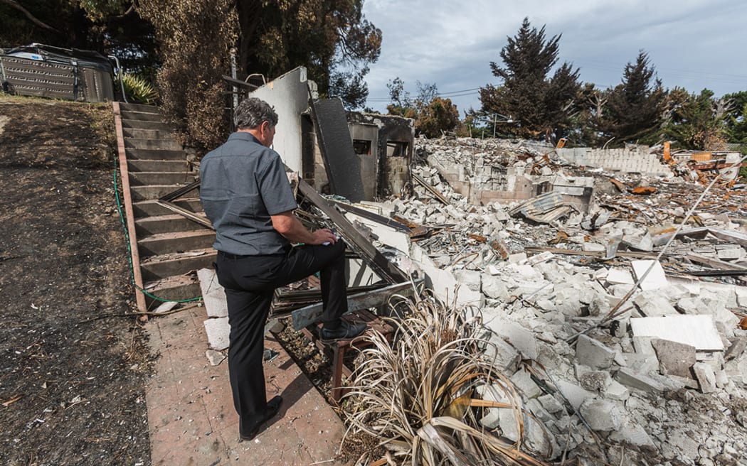 The rubble left after the home was destroyed in the Port Hills fire.