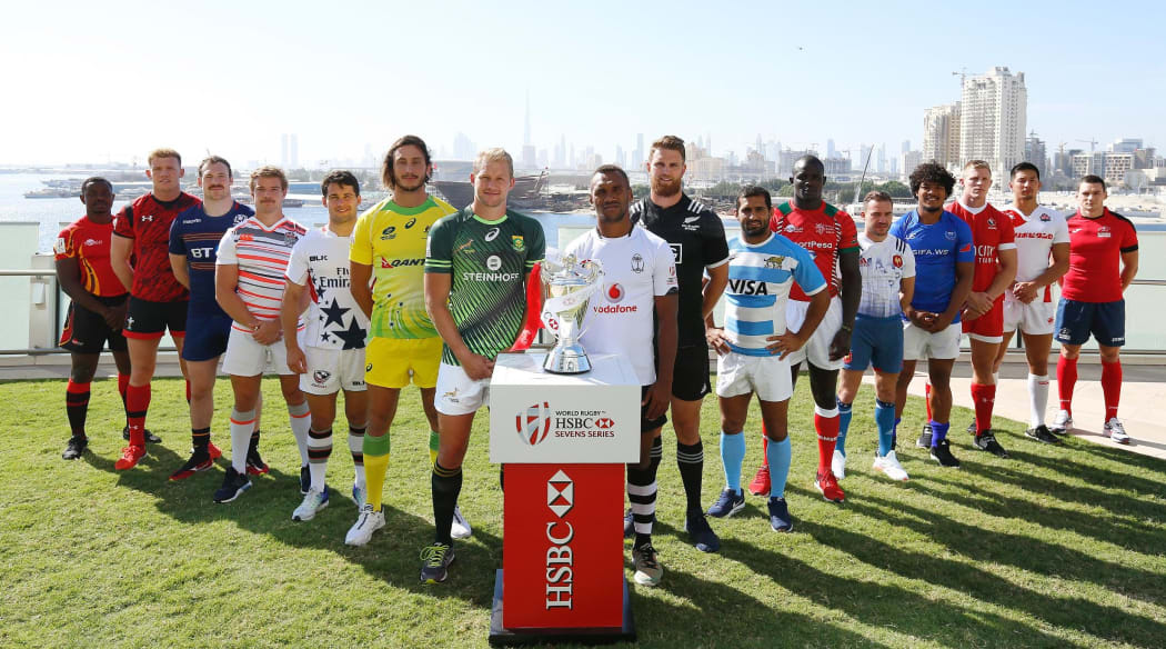 The men's captains pose ahead of the World Series opener in Dubai.
