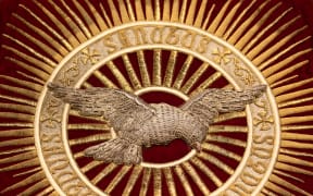 Detail from a cope hood embroidered in the 1860s by the Dominican Sisters of Stone, Staffordshire.