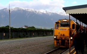 The first train on the Picton to Christchurch since November's 7.8 earthquake arrives in Kaikōura, Friday 15 September 2017.