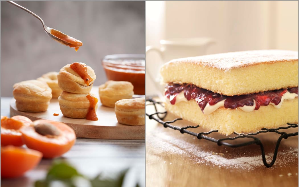 Apricot sauce (left), plum ginger preserve (right).