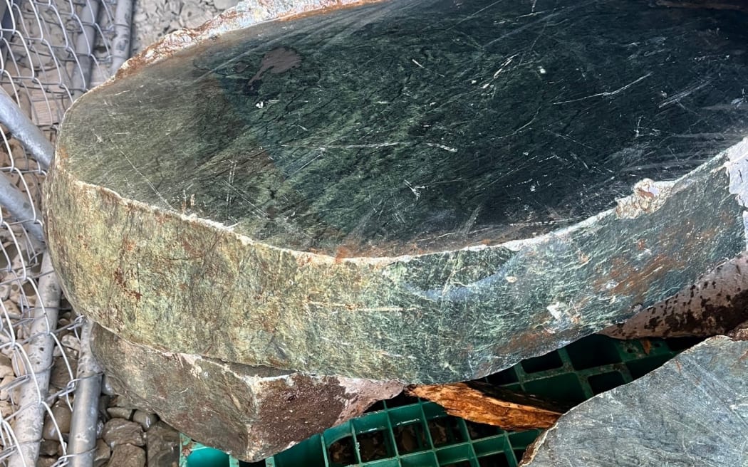 One-metre slabs of pounamu that were recovered by police.