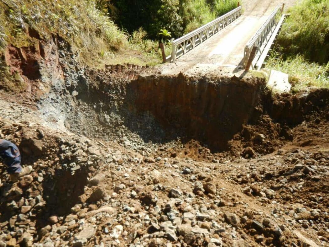 Dug up highway near PNG LNG project gas plant