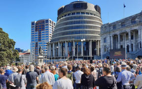 Crowds gather at Parliament to celebrate RNZ Concert.