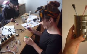 Melody Thomas at the sythn workshop and her creation.