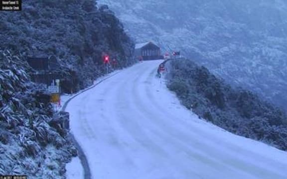 The Milford Road before it was cleared, after a snow dump on 11 July 2017.