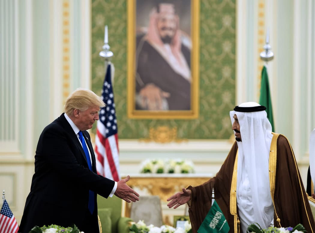 Donald Trump and King Salman bin Abdulaziz al-Saud at a signing ceremony at the Saudi Royal Court in Riyadh.