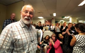 Geoff Robinson coming out of the studio after his last Morning Report.
