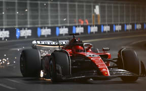 Ferrari's Monegasque driver Charles Leclerc races during the second practice session for the Las Vegas Formula One Grand Prix on November 17, 2023, in Las Vegas, Nevada. (Photo by ANGELA WEISS / AFP)