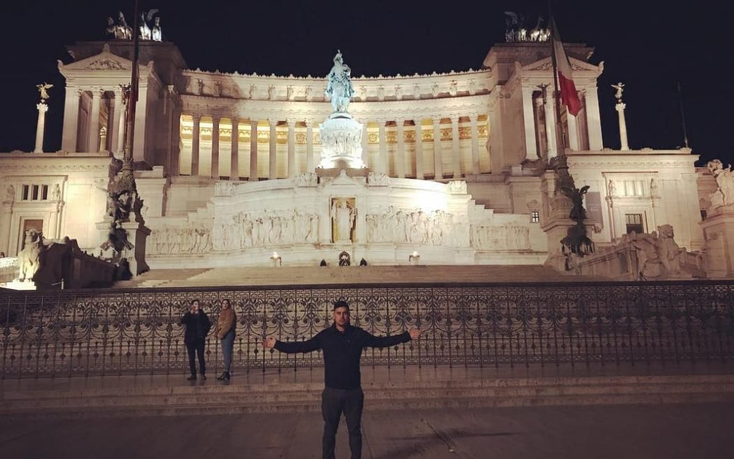 Jamie Wall trying to lift his spirits by visiting Rome's famous sites following the All Blacks loss to Ireland last week. 22 November 2018