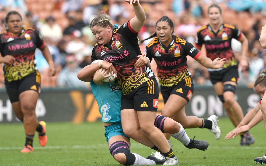 Luka Connor of Chiefs Manawa in action during the 2023 Super Rugby Aupiki Final against Matatu at FMG Stadium, Hamilton.