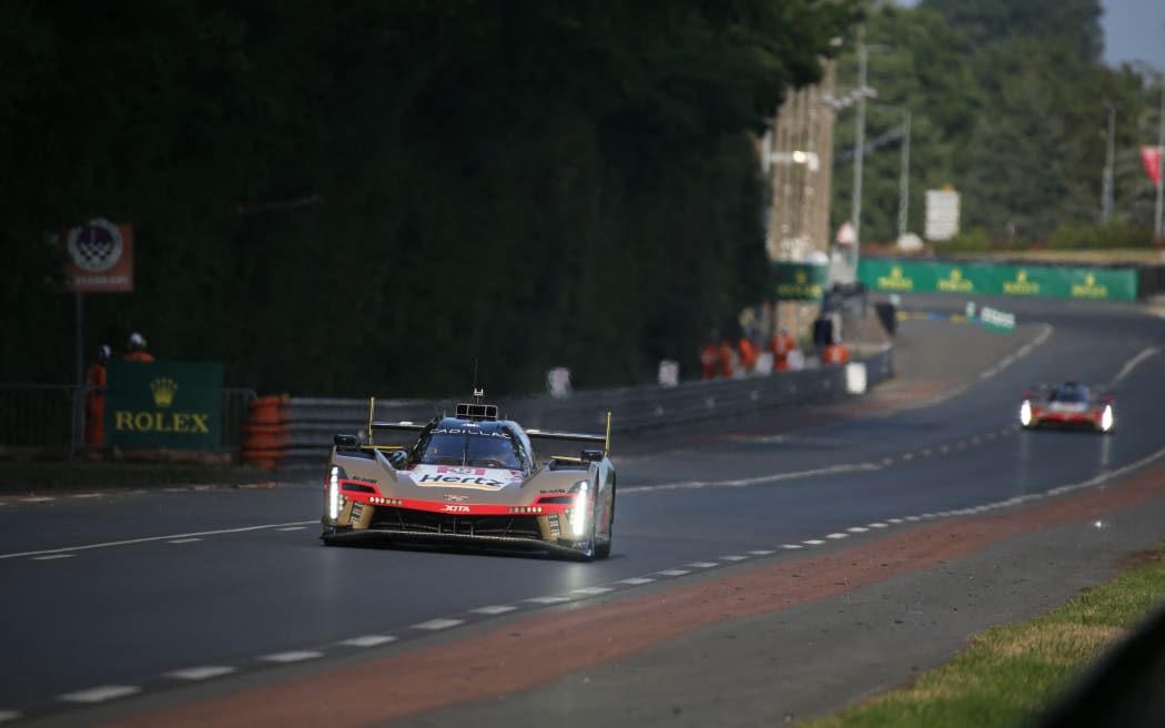 The Cadillac Hertz of Earl Bamber, Sebastien Bourdais and Jenson Button, in action during qualifying for the 24 Hours of Le Mans in France. June 11, 2025. (Photo by Alessio Morgese  Gabriele Lanzo/NurPhoto) (Photo by Alessio Morgese / NurPhoto via AFP)