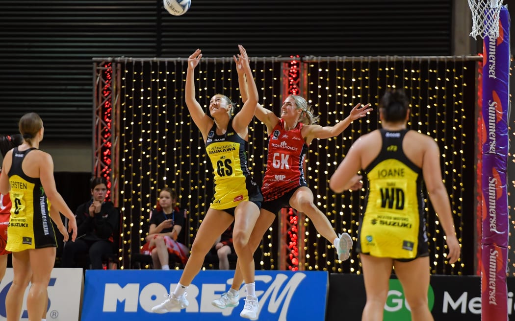 Martina Salmon of the Central Pulse and Jane Watson of the Tactix tussle for the ball  during the ANZ Premiership Netball match, Tactix Vs Pulse, at Wolfbrook Arena, Christchurch, New Zealand, 16th June 2024. Copyright photo: John Davidson / www.photosport.nz