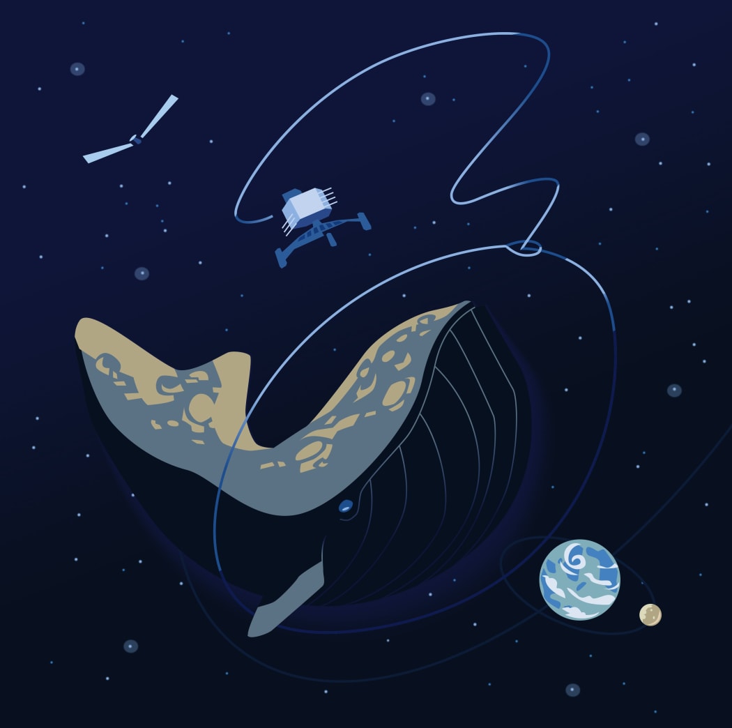 An illustration of the Spacecraft Philae and Comet 67P.