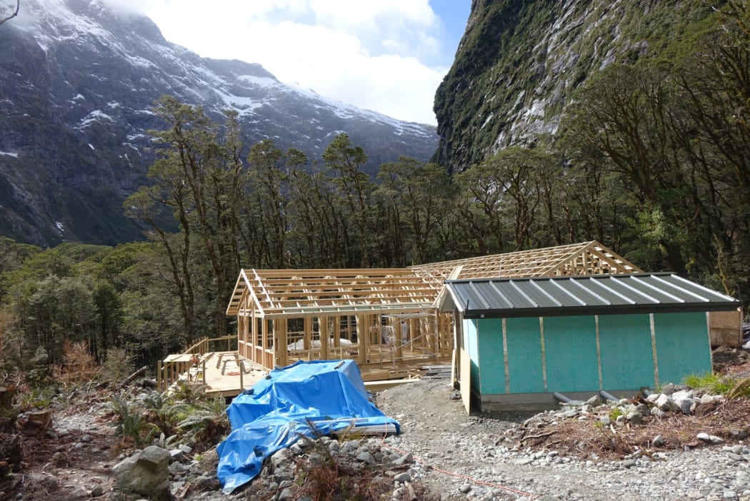 The new Mintaro Hut on the Milford Track under construction