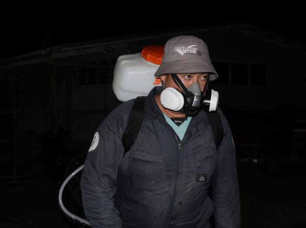 In the early hours yesterday, Te Marae Ora Ministry of Health, in collaboration with the Ministry of Agriculture, conducted two block sprays around public areas on Rarotonga as part of Operation Namu25 to control the spread of dengue fever on the island. A dengue outbreak has been declared in Rarotonga, with seven cases reported in the last 18 days. Picture: COOK ISLANDS HEALTH PROMOTION/25052337